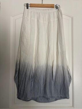 KIYO Women’s Ombre Maxi Cotton Skirt - White to Gray Elastic Waistband Size S